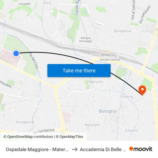 Ospedale Maggiore - Maternita` to Accademia Di Belle Arti map