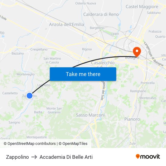 Zappolino to Accademia Di Belle Arti map