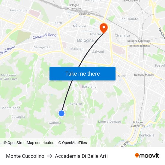 Monte Cuccolino to Accademia Di Belle Arti map