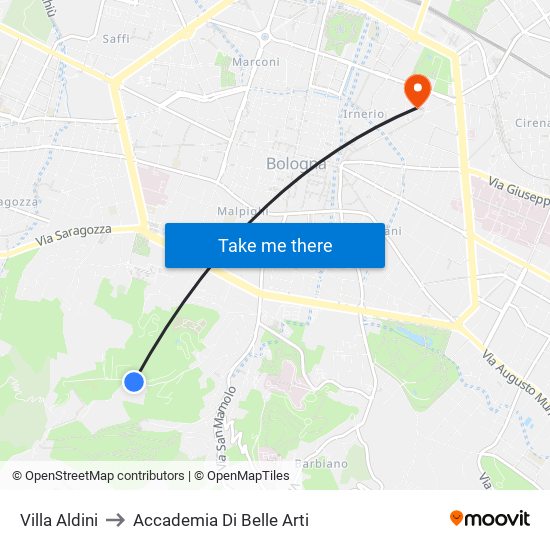 Villa Aldini to Accademia Di Belle Arti map