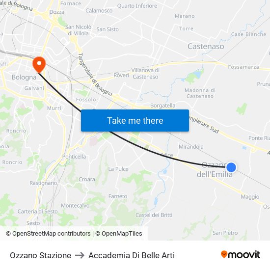 Ozzano Stazione to Accademia Di Belle Arti map