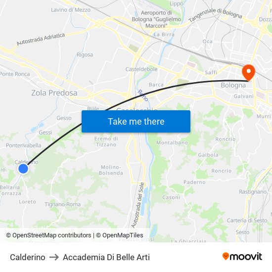 Calderino to Accademia Di Belle Arti map