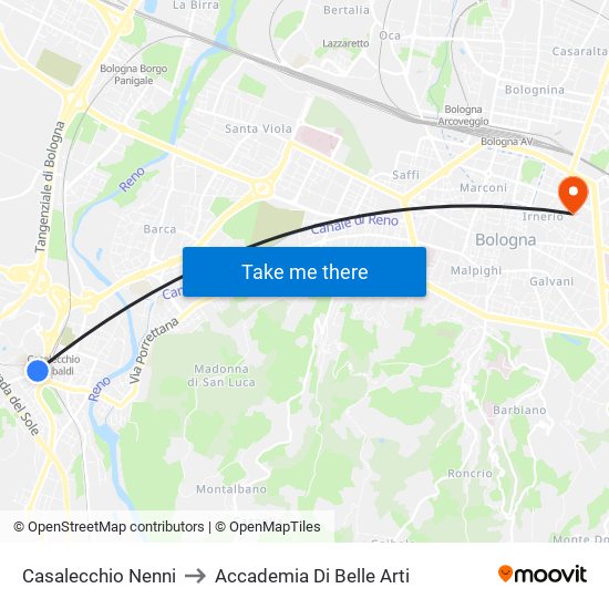 Casalecchio Nenni to Accademia Di Belle Arti map