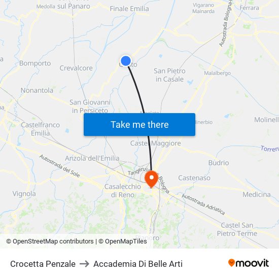 Crocetta Penzale to Accademia Di Belle Arti map