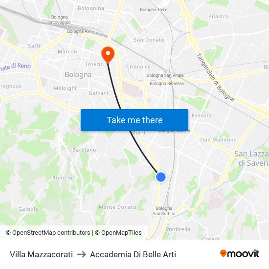 Villa Mazzacorati to Accademia Di Belle Arti map