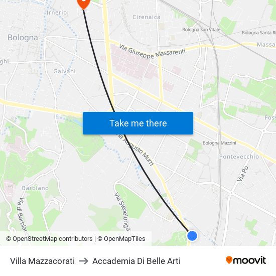 Villa Mazzacorati to Accademia Di Belle Arti map