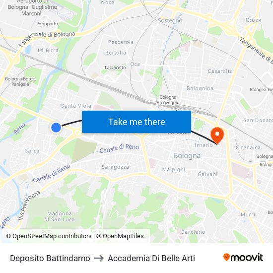 Deposito Battindarno to Accademia Di Belle Arti map