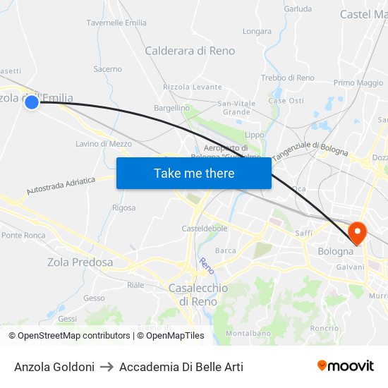 Anzola Goldoni to Accademia Di Belle Arti map