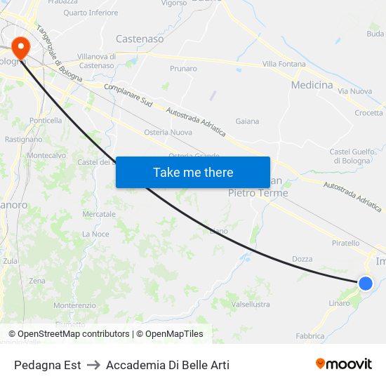 Pedagna Est to Accademia Di Belle Arti map