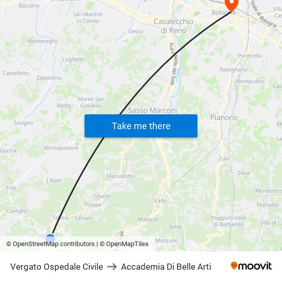 Vergato Ospedale Civile to Accademia Di Belle Arti map