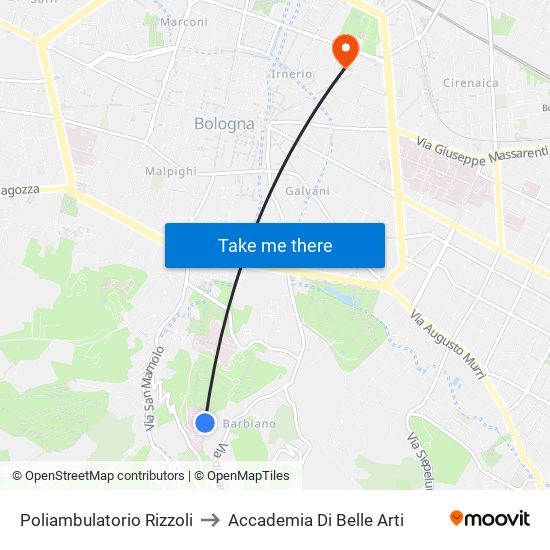 Poliambulatorio Rizzoli to Accademia Di Belle Arti map