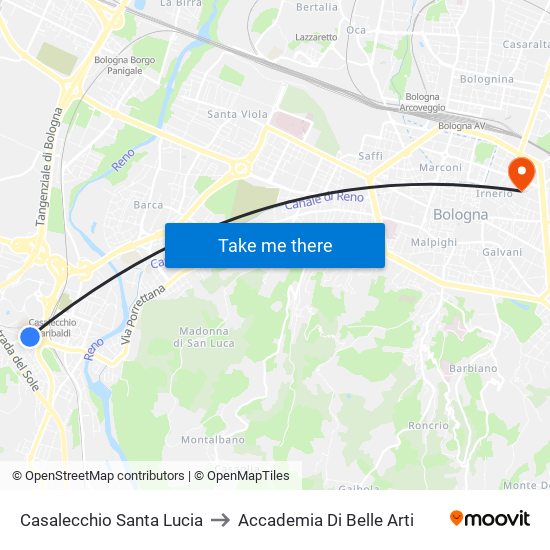 Casalecchio Santa Lucia to Accademia Di Belle Arti map
