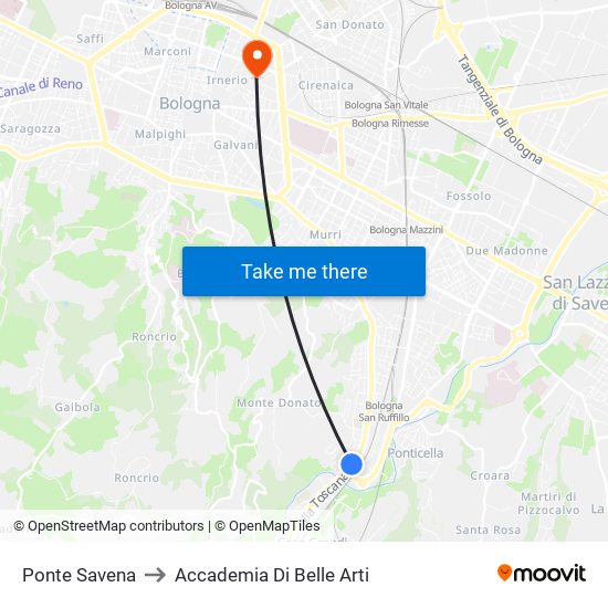 Ponte Savena to Accademia Di Belle Arti map
