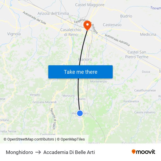 Monghidoro to Accademia Di Belle Arti map
