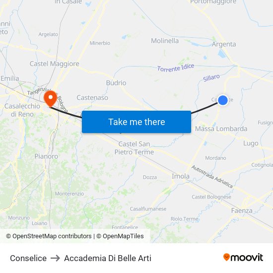 Conselice to Accademia Di Belle Arti map