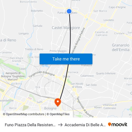 Funo Piazza Della Resistenza to Accademia Di Belle Arti map