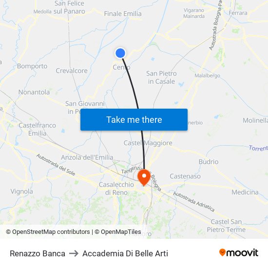 Renazzo Banca to Accademia Di Belle Arti map