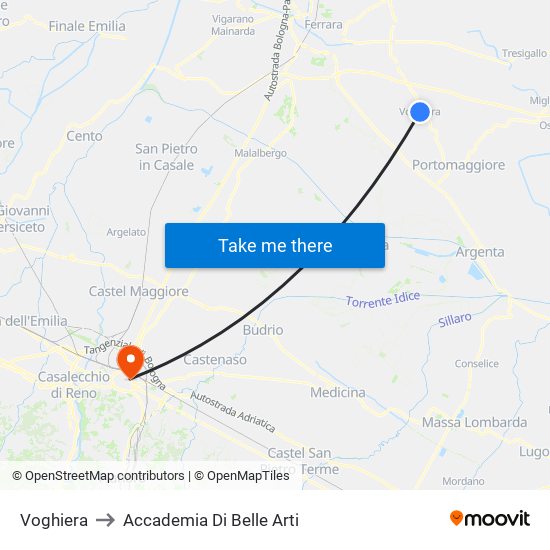 Voghiera to Accademia Di Belle Arti map