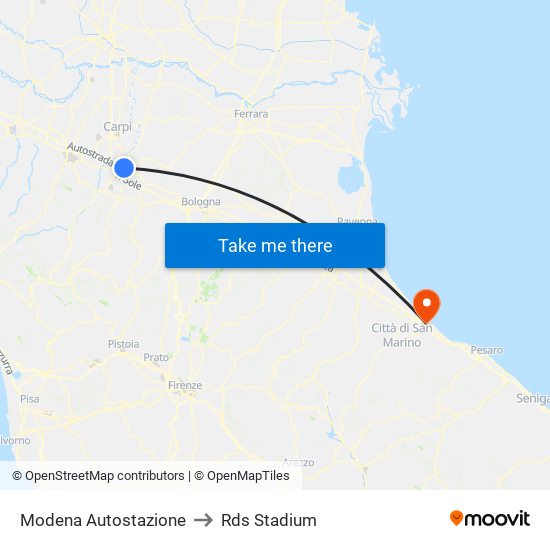 Modena  Autostazione to Rds Stadium map