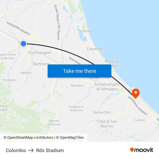 Colombo to Rds Stadium map