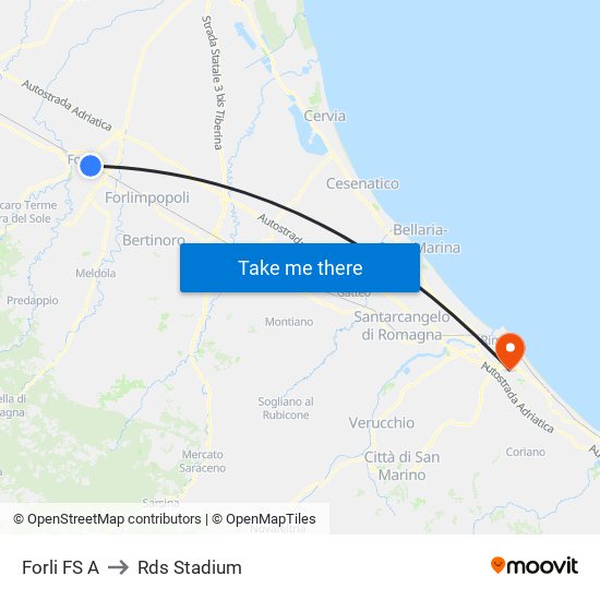 Forli FS A to Rds Stadium map