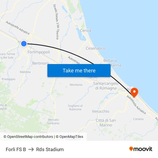 Forli FS B to Rds Stadium map