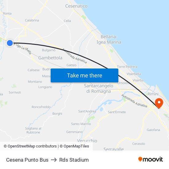 Cesena Punto Bus to Rds Stadium map