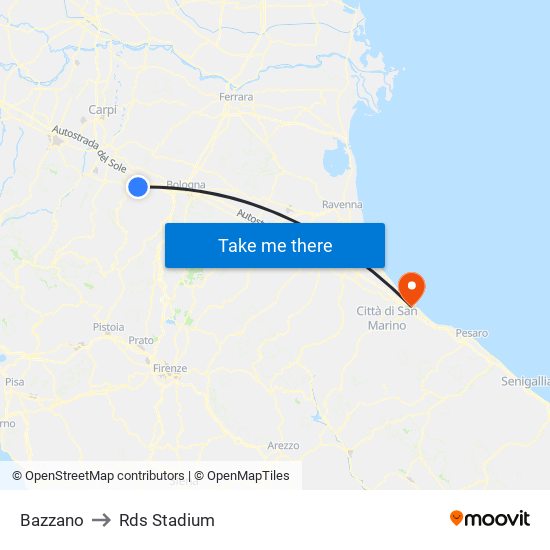 Bazzano to Rds Stadium map