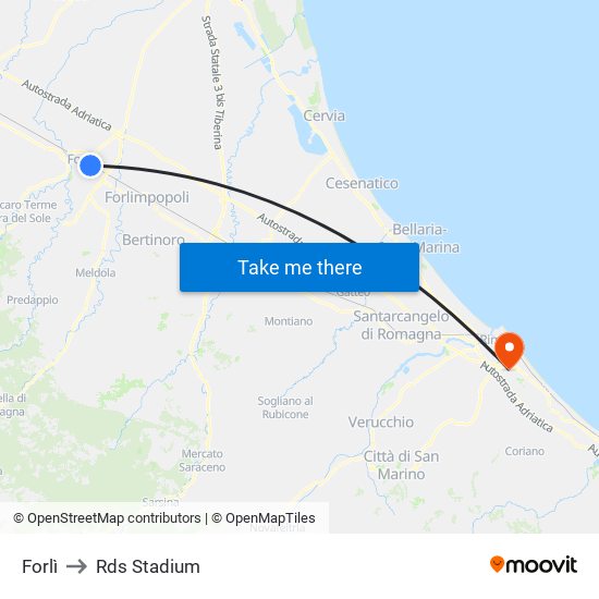 Forlì to Rds Stadium map