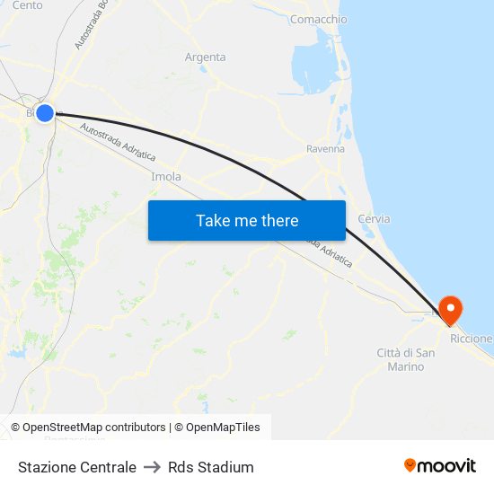 Stazione Centrale to Rds Stadium map