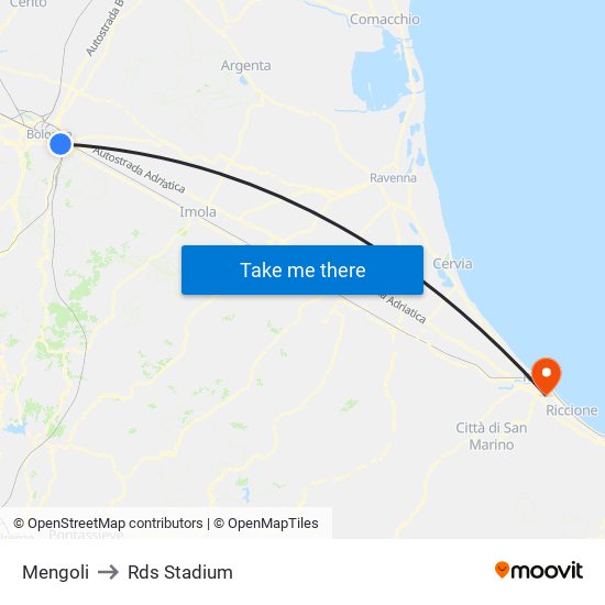 Mengoli to Rds Stadium map