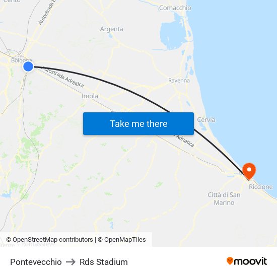 Pontevecchio to Rds Stadium map