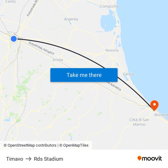 Timavo to Rds Stadium map