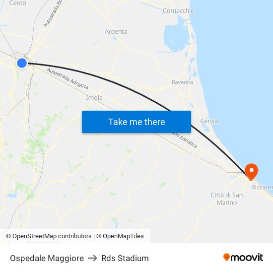 Ospedale Maggiore to Rds Stadium map