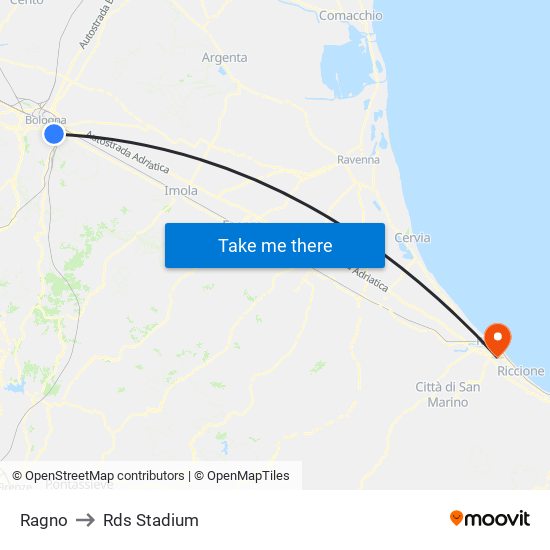 Ragno to Rds Stadium map