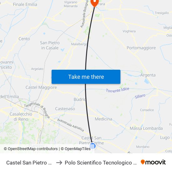 Castel San Pietro Martiri Partigiani to Polo Scientifico Tecnologico Dell'Università Di Ferrara map