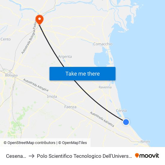 Cesenatico to Polo Scientifico Tecnologico Dell'Università Di Ferrara map