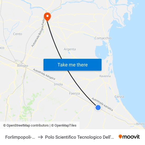 Forlimpopoli-Bertinoro to Polo Scientifico Tecnologico Dell'Università Di Ferrara map