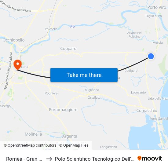 Romea - Gran Linea [860] to Polo Scientifico Tecnologico Dell'Università Di Ferrara map