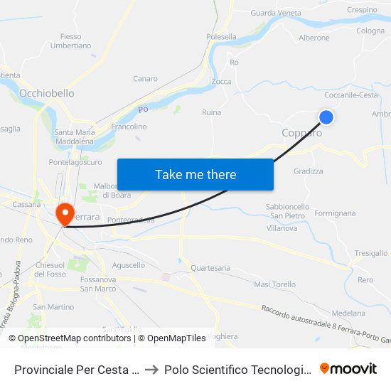 Provinciale Per Cesta - Via Bottoni 154 [154] to Polo Scientifico Tecnologico Dell'Università Di Ferrara map