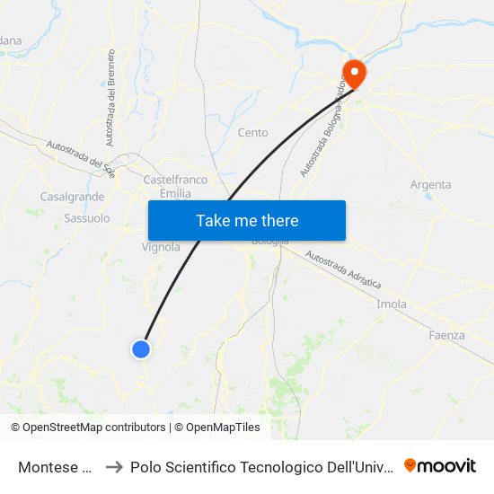 Montese Scuole to Polo Scientifico Tecnologico Dell'Università Di Ferrara map