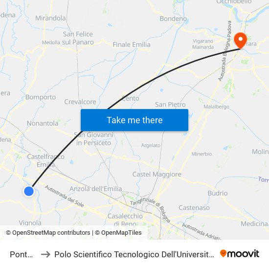 Ponte Re to Polo Scientifico Tecnologico Dell'Università Di Ferrara map