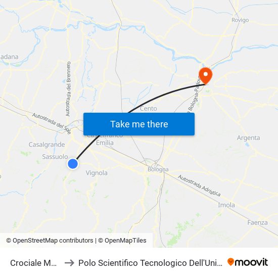 Crociale Maranello to Polo Scientifico Tecnologico Dell'Università Di Ferrara map