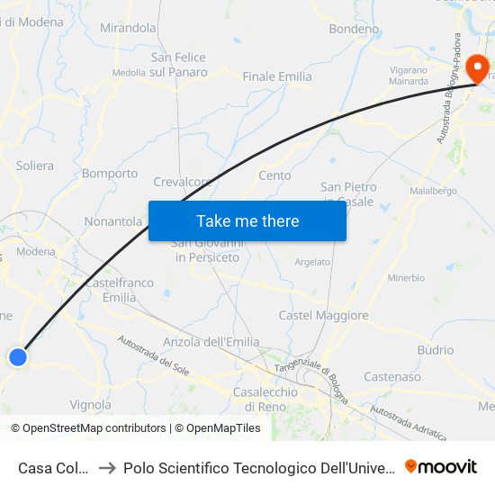 Casa Colonica to Polo Scientifico Tecnologico Dell'Università Di Ferrara map