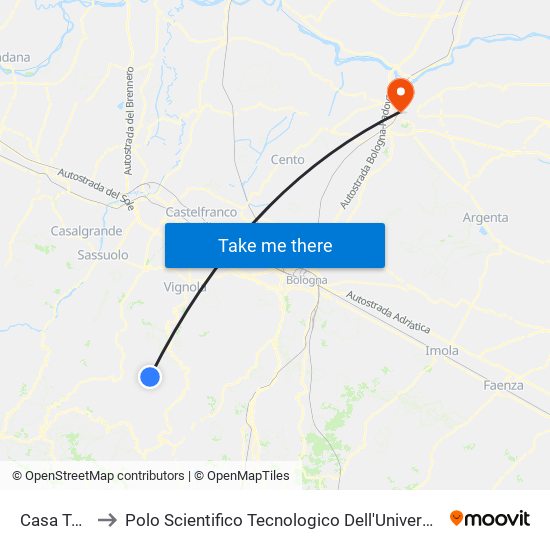 Casa Tocco to Polo Scientifico Tecnologico Dell'Università Di Ferrara map