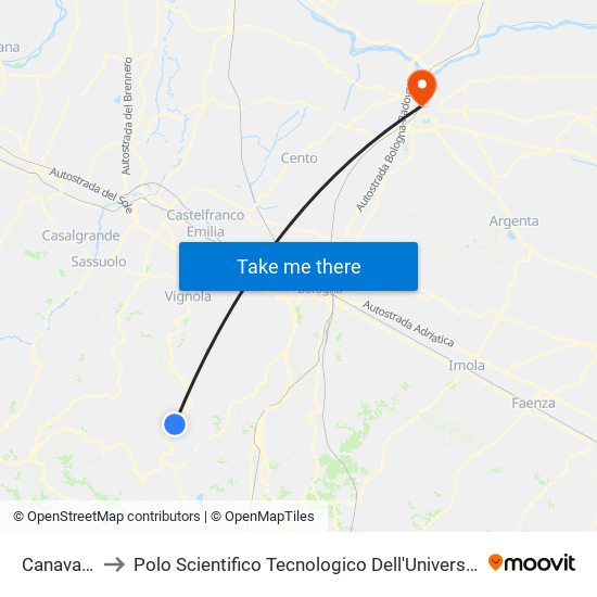 Canavaccia to Polo Scientifico Tecnologico Dell'Università Di Ferrara map