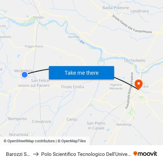 Barozzi Scuole to Polo Scientifico Tecnologico Dell'Università Di Ferrara map