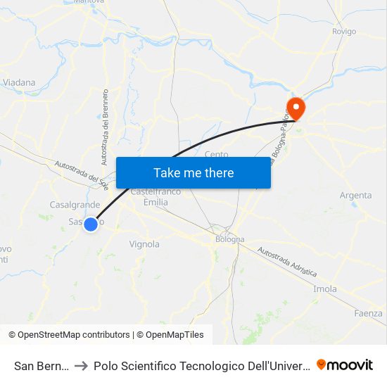 San Bernardo to Polo Scientifico Tecnologico Dell'Università Di Ferrara map