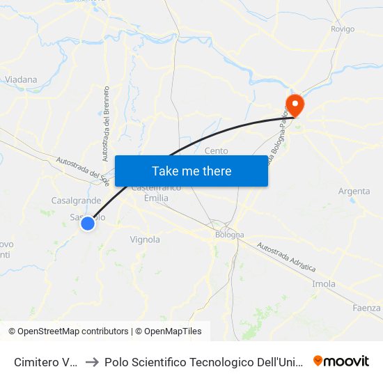 Cimitero Vecchio to Polo Scientifico Tecnologico Dell'Università Di Ferrara map