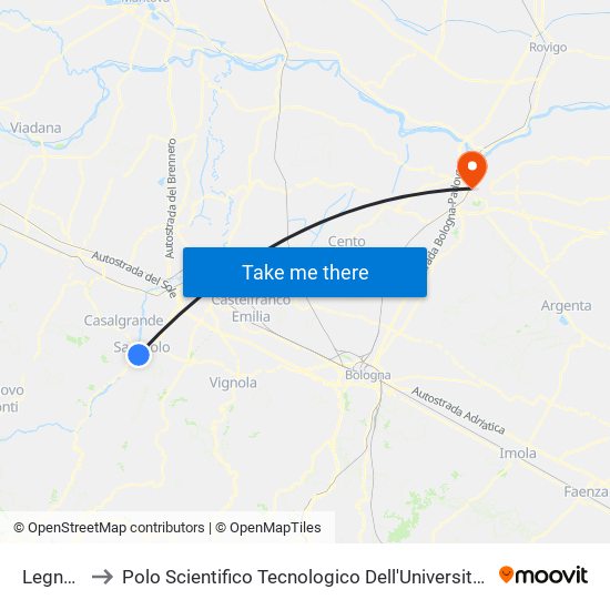 Legnago to Polo Scientifico Tecnologico Dell'Università Di Ferrara map